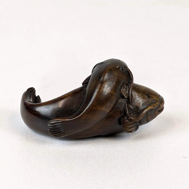 Chinese 1980s “Netsuke” Carving of a Mother and Child Fish For Sale - Image 3 of 6