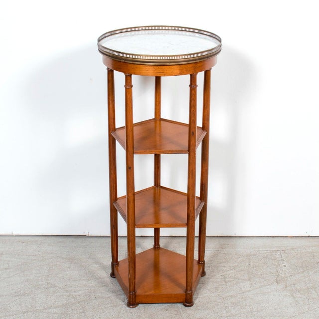 19th Century 19th Century French Louis XVI Style Walnut Dessert Stand With Carrara Marble Top and Shelves For Sale - Image 5 of 13