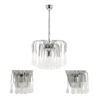 Waterfall Lamp and Wall Sconces in Murano Glass in the style of Paolo Venini, Italy, 1970s, Set of 3 For Sale