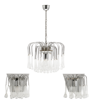 Waterfall Lamp and Wall Sconces in Murano Glass in the style of Paolo Venini, Italy, 1970s, Set of 3