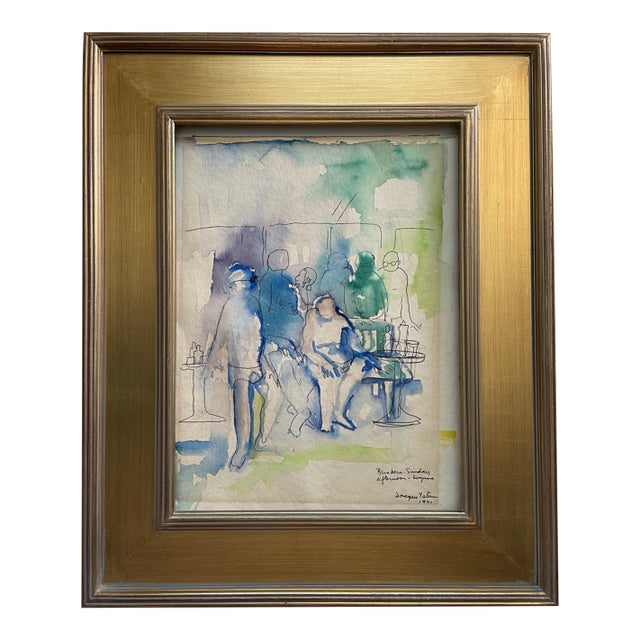 1970s Jacque Tatum Brunch Sunday Afternoon Laguna Watercolor Gouache For Sale