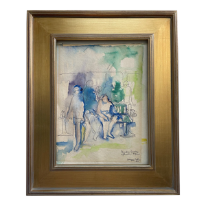 1970s Jacque Tatum Brunch Sunday Afternoon Laguna Watercolor Gouache