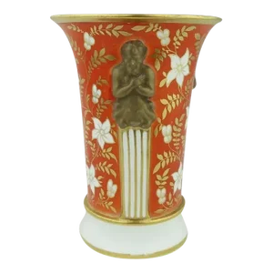 Antique 1810 Spode Porcelain Tomato Red Vase with Neoclassical Term Handles