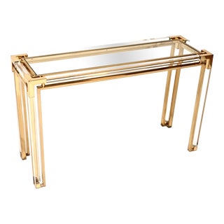Vintage Italian Acrylic and Brass Console Table, 1970 For Sale