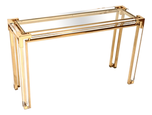 Vintage Italian Acrylic and Brass Console Table, 1970