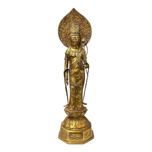 Oriental Metal Bronze Kannon Guan Yin Bodhisattva Holding Lotus Statue