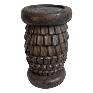 Vintage Small Bamileke Feather Wood Stool For Sale