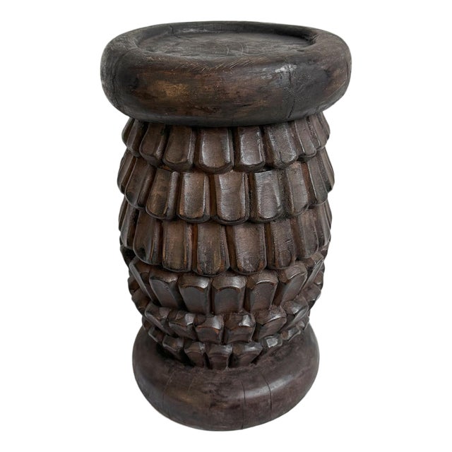 Vintage Small Bamileke Feather Wood Stool For Sale