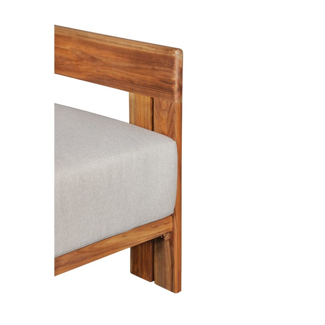 Paradiso Outdoor Solid Teak Wood Chair - Grey Fabric For Sale In Chicago - Image 6 of 9