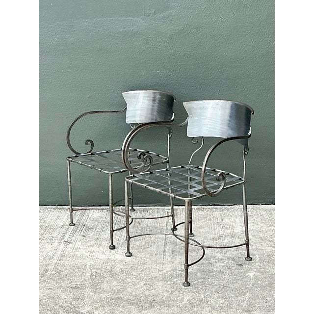 Vintage Metal Scroll Armchairs - Pair For Sale - Image 11 of 12