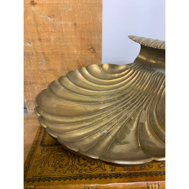 Mid 20th Century Large Vintage Brass Scallop Shell Centerpiece Bowl For Sale - Image 5 of 7