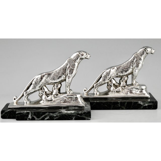 Art Deco Silvered Panther Bookends by Maurice Frecourt, 1930, Set of 2 For Sale - Image 4 of 12