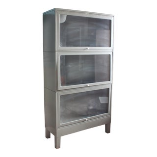 1970s Vintage Industrial Steel Three Section Barrister Cabinet For Sale
