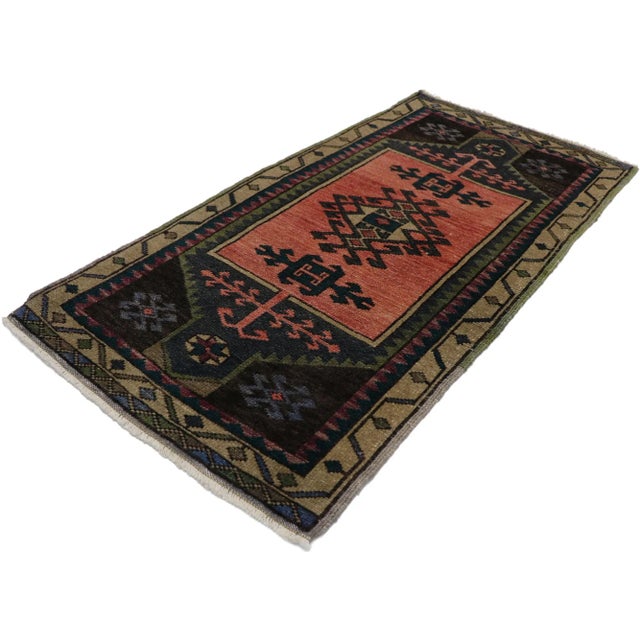 Vintage Turkish Oushak Yastik Throw Rug with Mid-Century Modern Tribal Style 01'09 x 03'06.