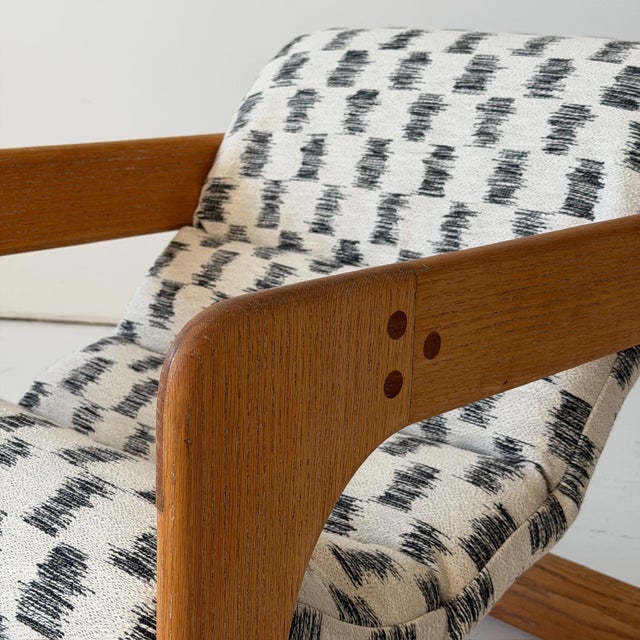 c. 1970s. USA. Reupholstered in Paction Larsen fabric. Frame fully refinished. This piece is attributed to the mentioned...