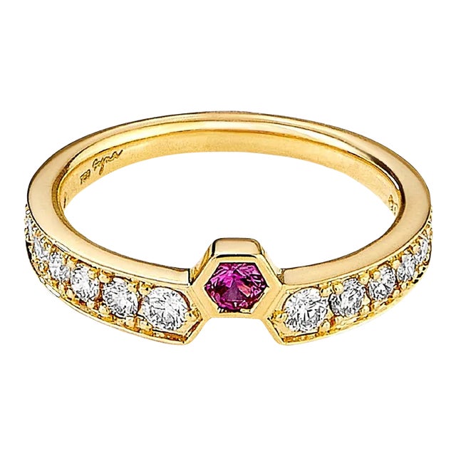 Syna Yellow Gold Geometrix Ring with Ruby and Diamonds For Sale