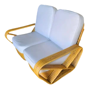 Restored 5-Strand Square Pretzel Rattan Settee W/ Stacked Base