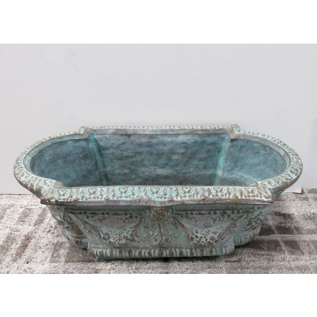 2000 - 2009 French Mediterranean-Style Tiffany Blue & Bronze Elongated Concrete Garden Planter For Sale - Image 5 of 13