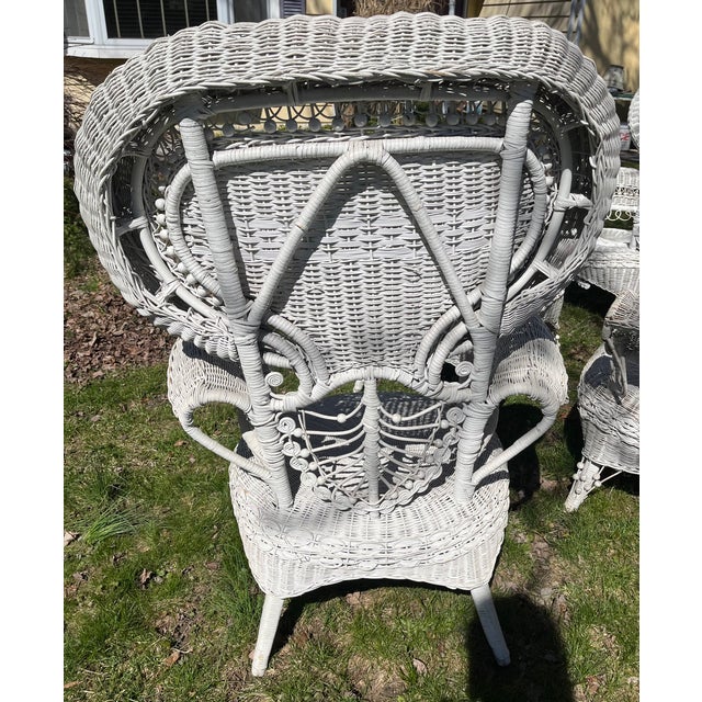 1899 Attributed to Heywood & Wakefield Wicker Loveseat, 2 Chairs and Cocktail Table Seating Group- 4 Pieces For Sale - Image 12 of 18