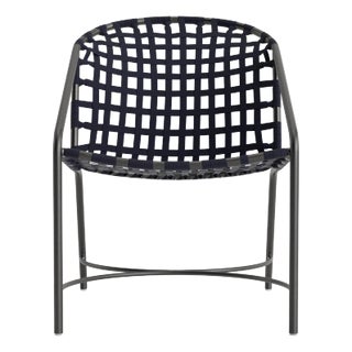 Brown Jordan Kantan Aluminum Suncloth Arm Chair, Textured Pewter frame with Marine fabric For Sale