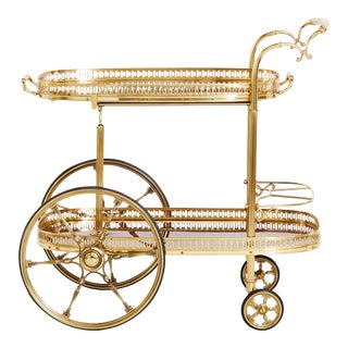 Mid 20th Century Italian Brass / Mahogany Bar Cart For Sale