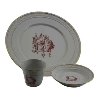 1990’s Vintage/New Old Stock Hand-Painted 3-Piece Place-Setting Renaissance Monogram D For Sale