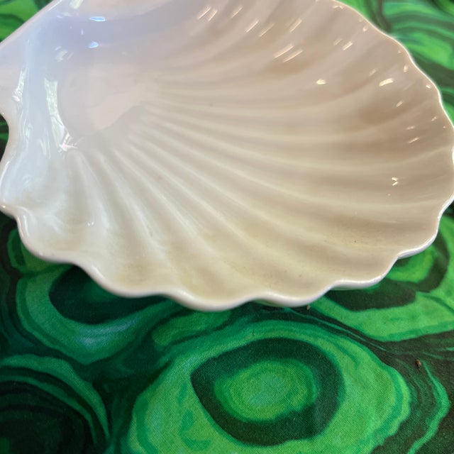 Pair of White Ceramic Seashell Plates For Sale - Image 9 of 9