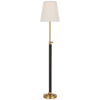 Thomas O'Brien by Visual Comfort Signature Bryant Wrapped Table Lamp in Hand-Rubbed Antique Brass and Chocolate Leather with Linen Shade For Sale
