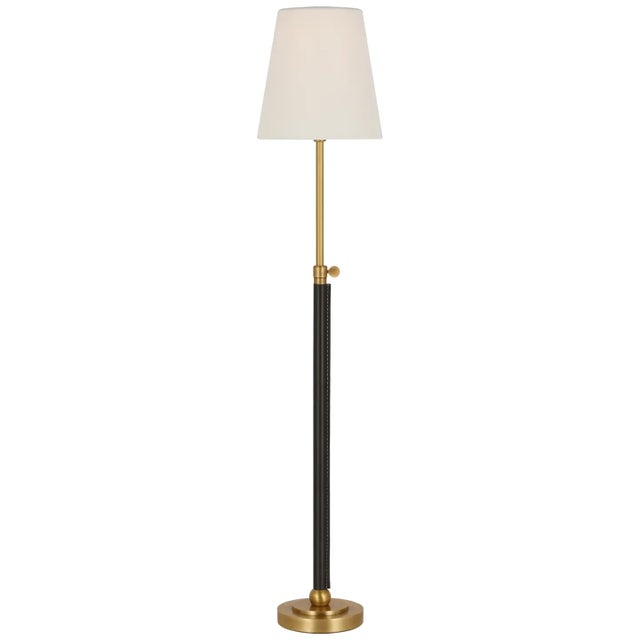 Thomas O'Brien by Visual Comfort Signature Bryant Wrapped Table Lamp in Hand-Rubbed Antique Brass and Chocolate Leather with Linen Shade For Sale