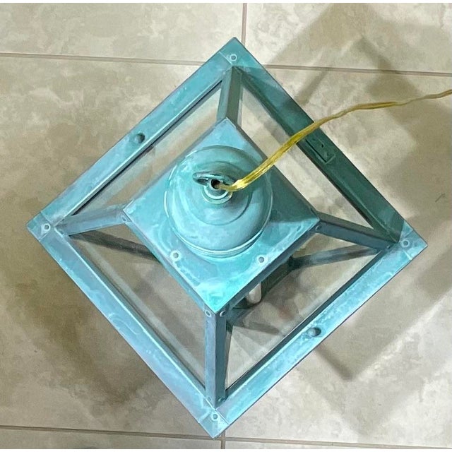 Exquisite Vintage Verdigris Solid Brass & Hanging Lantern / Chandelier For Sale - Image 10 of 14