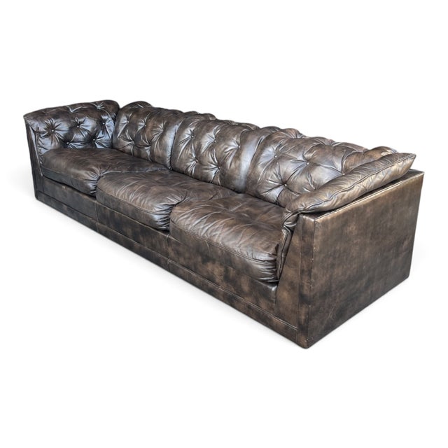 Vintage 1970s Leather Chesterfield Sofa Button Tufted Brown Leather Sofa For Sale - Image 15 of 16