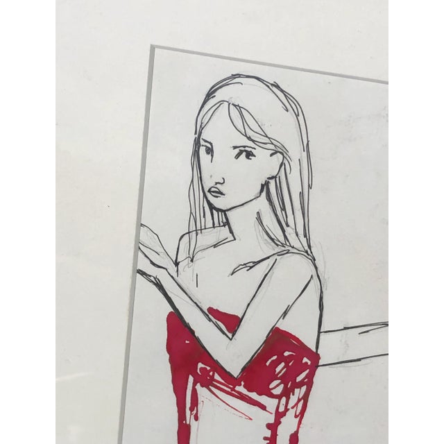 2000 - 2009 Contemporary Artwork “The Models” Framed Ink on Paper Drawing by Cassandra Auker For Sale - Image 5 of 9