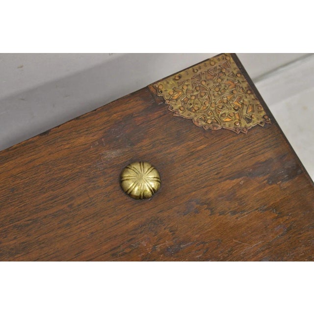 Antique Anglo Indian Oak Wood & Brass Mounted Coffer Blanket Chest Trunk For Sale - Image 13 of 16