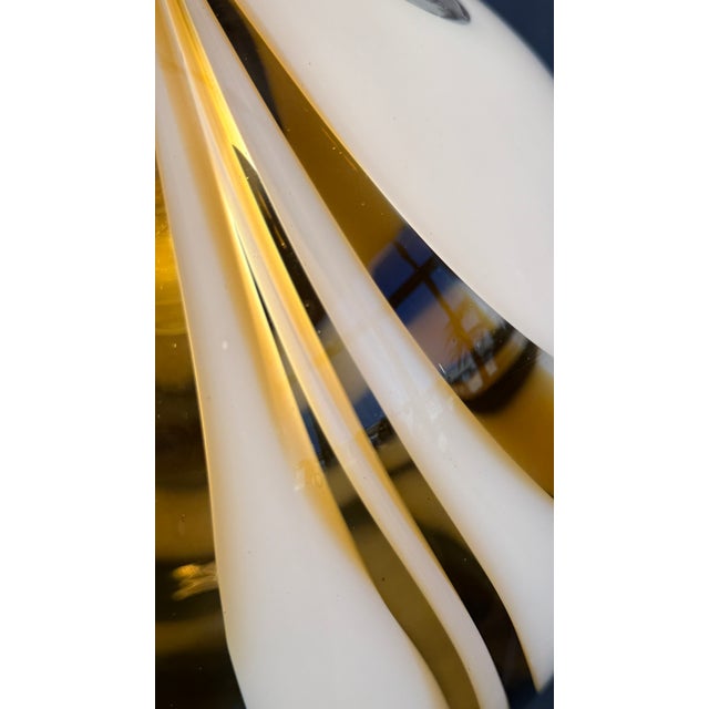 Mid-Century Italian Amber and White Swirl Murano Glass Pendant with Chrome Suspension attributed to Mazzega, 1970s For Sale - Image 7 of 18