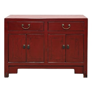 Distressed Brick Red Drawers Doors Sideboard Credenza Console Table For Sale
