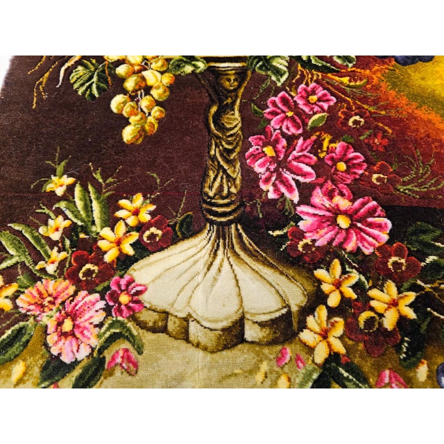 Vintage Persian Tabriz Pictorial Rug, Hand-Knotted Wool & Silk, Fruit & Flowers, Red & Yellow, 2x3 For Sale - Image 10 of 11