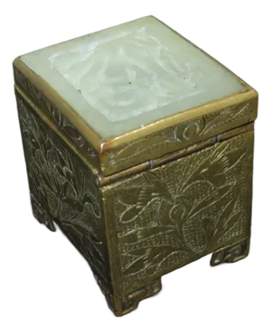 Antique Chinese Brass and Jade Stamp Box 20s