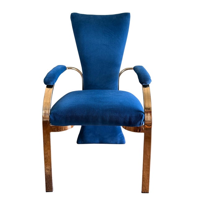 Mid-Century Modern 1980s Carson’s of High Point Blue Velvet & Brass Dining Chairs, Set of Four For Sale - Image 3 of 16