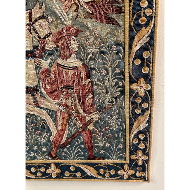 Textile Vintage Gobly's Medieval Falcon Hunt Tapestry For Sale - Image 7 of 12
