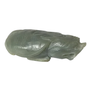 Late 20th Century Chinese Carved Celadon Green Soapstone Turtle