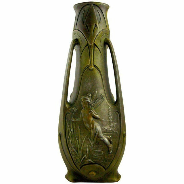 19th Century Enchanting Art Nouveau Signed Bronze Vessel With Winged Fairies Signed J. Garnier For Sale In West Palm - Image 6 of 6