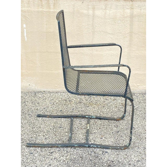 Mid 20th Century Mid 20th Century Industrial Modern Wrought Iron Mesh Spring Cantilever Patio Chair For Sale - Image 5 of 9