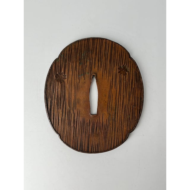 Metal Antique Japanese Samurai Sword Hilt – Iron Tsuka With Engraved Floral Motifs 3 For Sale - Image 7 of 7