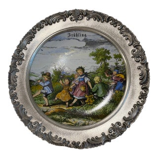 1980s Pewter and Porcelain Season Plate For Sale