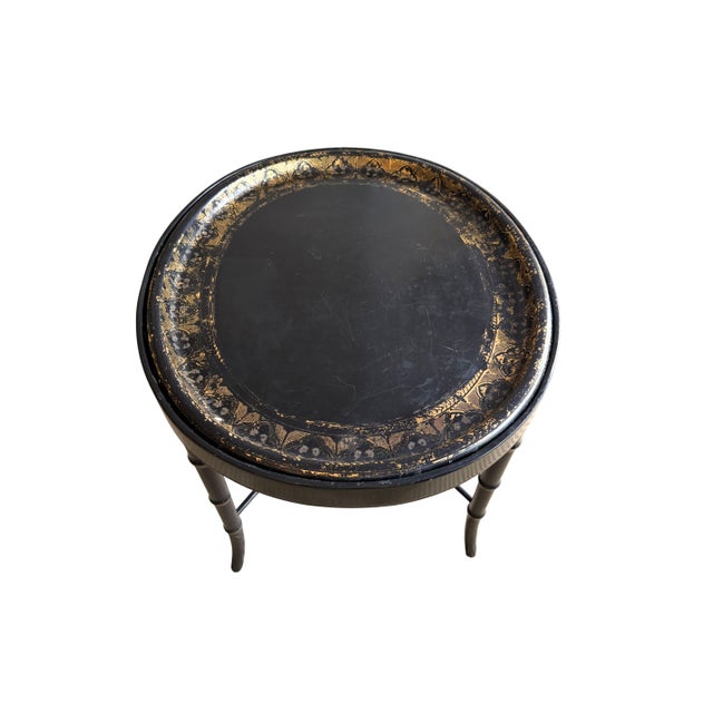 English Papier Mache Table on Faux Bamboo Stand For Sale In New York - Image 6 of 6