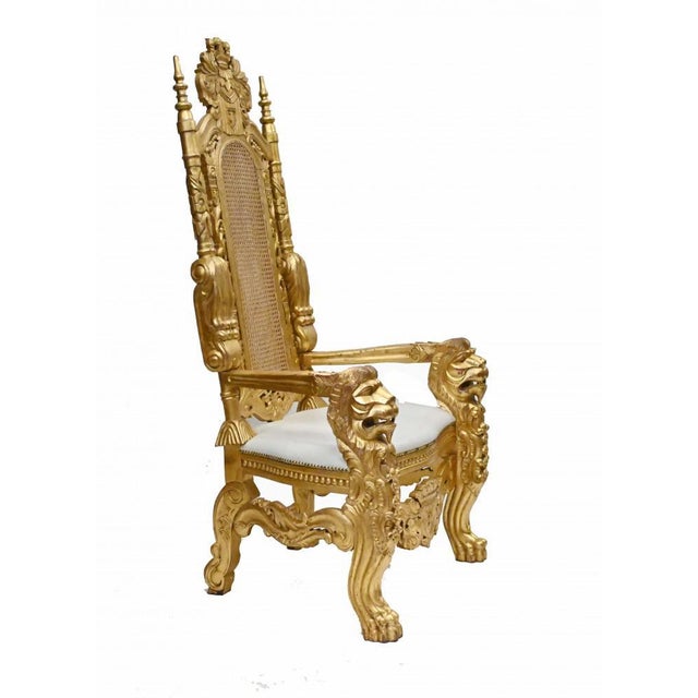 Set of Hand Carved Gilt Throne Armchairs with Lions Heads For Sale - Image 3 of 10