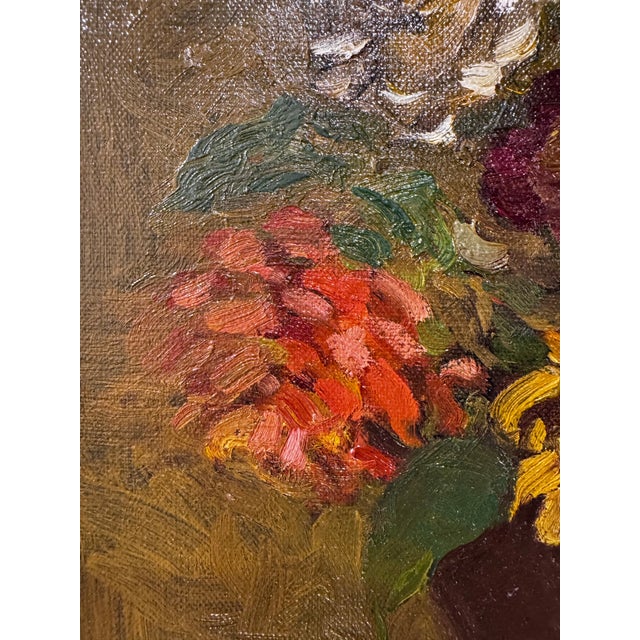Realism Oil on Canvas Flowers in Vase For Sale - Image 3 of 12