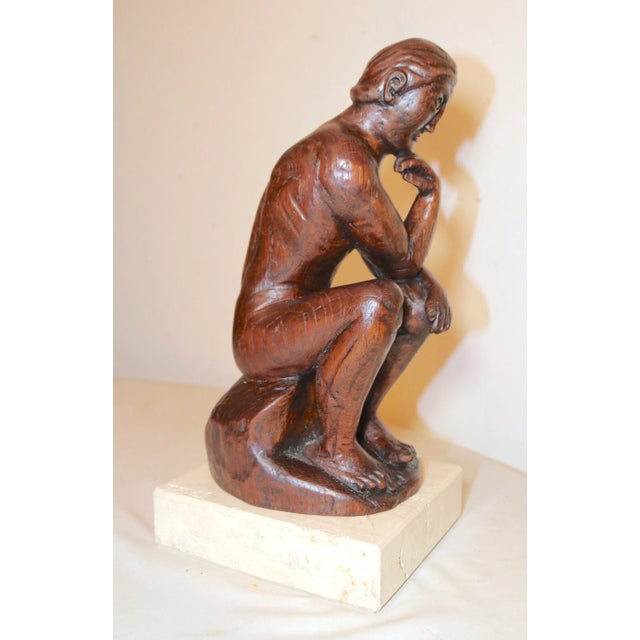 Antique 1800's Folk Art Hand Carved Wood Figural Thinking Man Sculpture Statue For Sale - Image 10 of 12