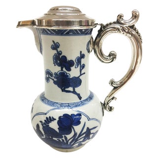 18th Century Chinese Kangxi Blue and White Porcelain and Silver Jug, 1662-1722 For Sale