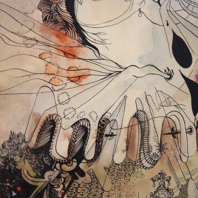 Surrealism Vintage Surrealist Ink & Watercolor Drawing “A Royal” by A. W. Guenther C1968 For Sale - Image 3 of 11